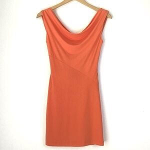 Orange Bodycon Mini Dress Size S Sleeveless Drape Neck Open Back Love Tease